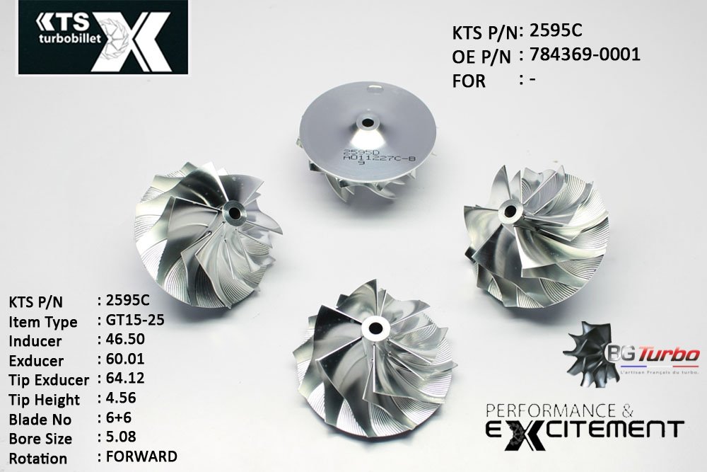 Turbo ROUE FORGÉE MFS PERFORMANCE - 6+6 PALES - INDUCER : 46,5 - EXDUCER : 60,01 - TYPE : GT15-25ANGLE : 50° - ROTATION : Forward - SUPER BACK : 3,79 - BORE SIZE : 5,08
